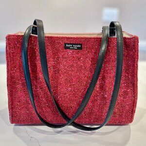 Vintage Kate Spade Classic Box Bag in Red Tweed with Leather Double Straps